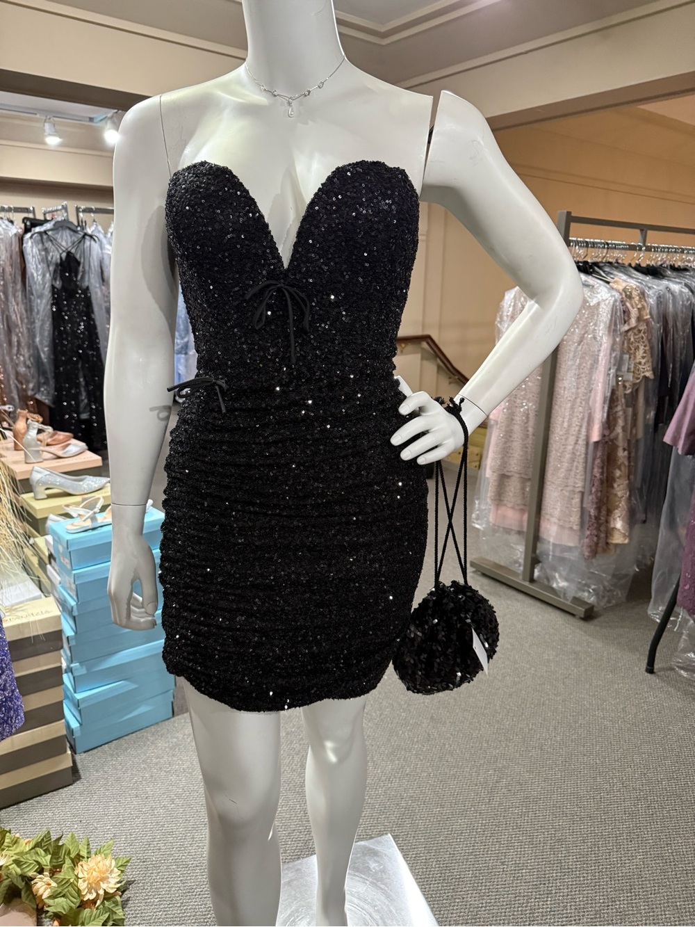 Black Sequin Sweetheart Mini Dress